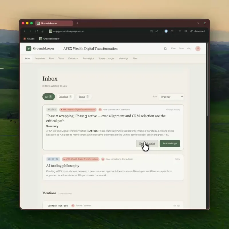 Groundskeeper app interface