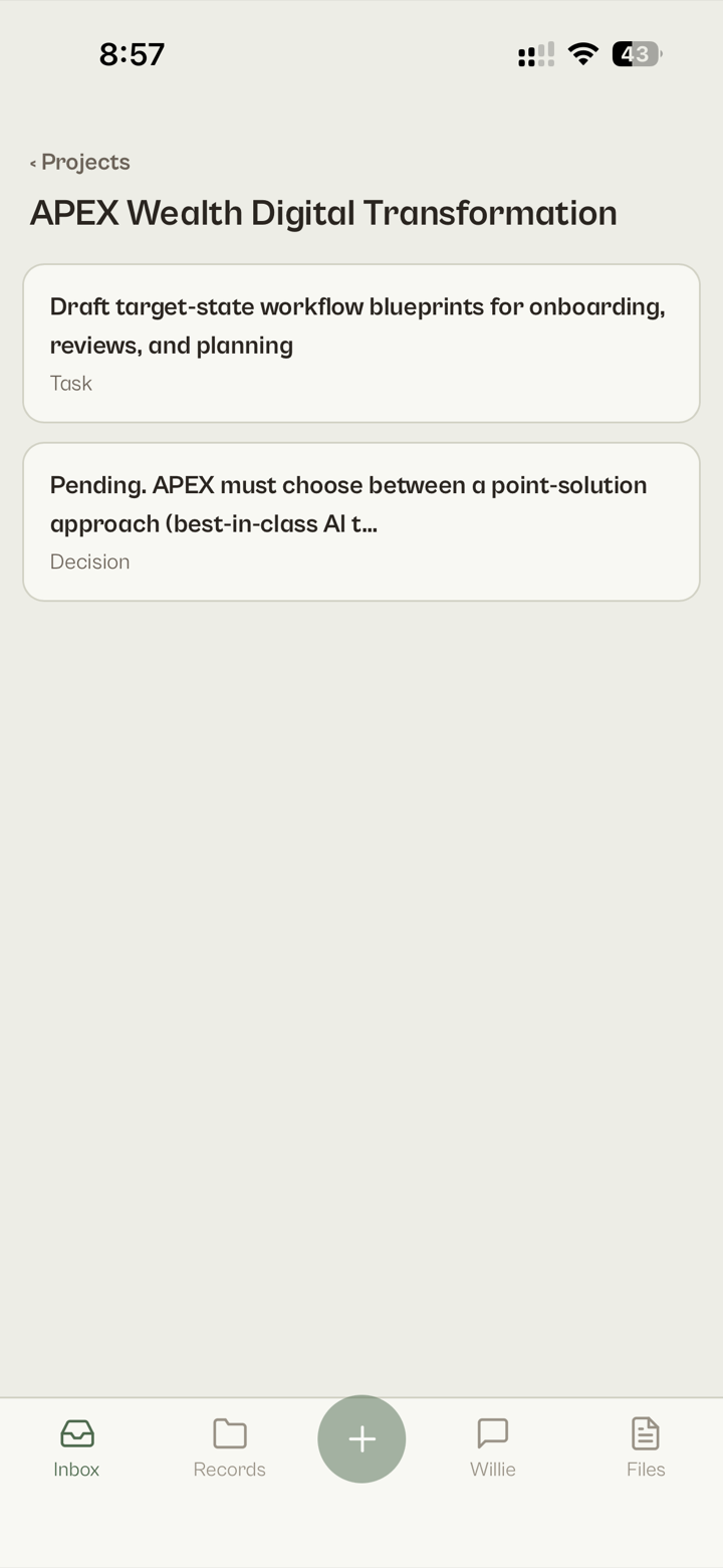 Groundskeeper mobile inbox with a task and a decision waiting on you