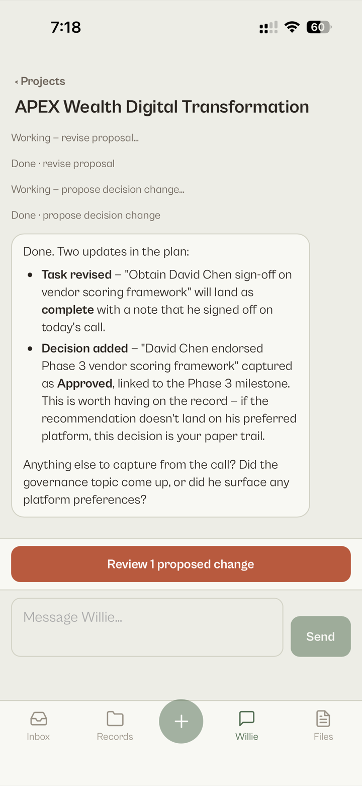 Willie on mobile proposing a change you review before it is saved